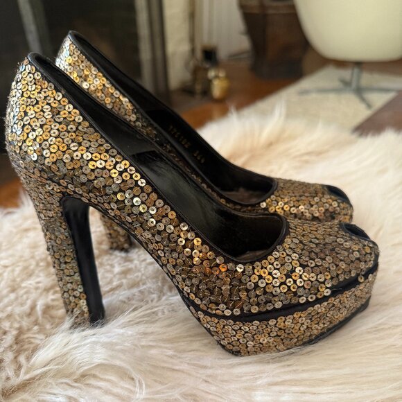 Vintage Alexander Mcqueen sequin platform shoes Size 36.5 - Picture 1 of 11